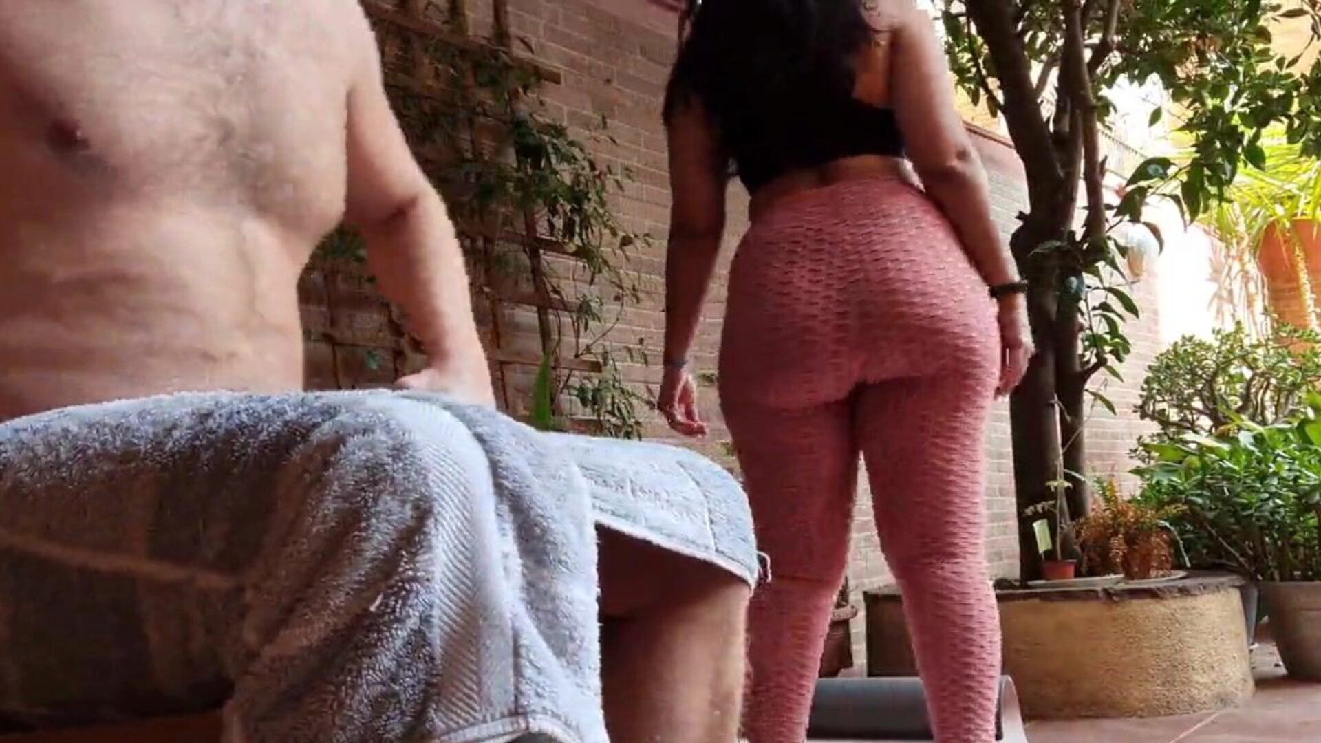 I pull my 10-Pounder out in front of my Indian stepsister I pull my dong out in front of my Indian step-sister during the time that this babe does butt exercises. She does sport in yoga panties and has big inborn melons
