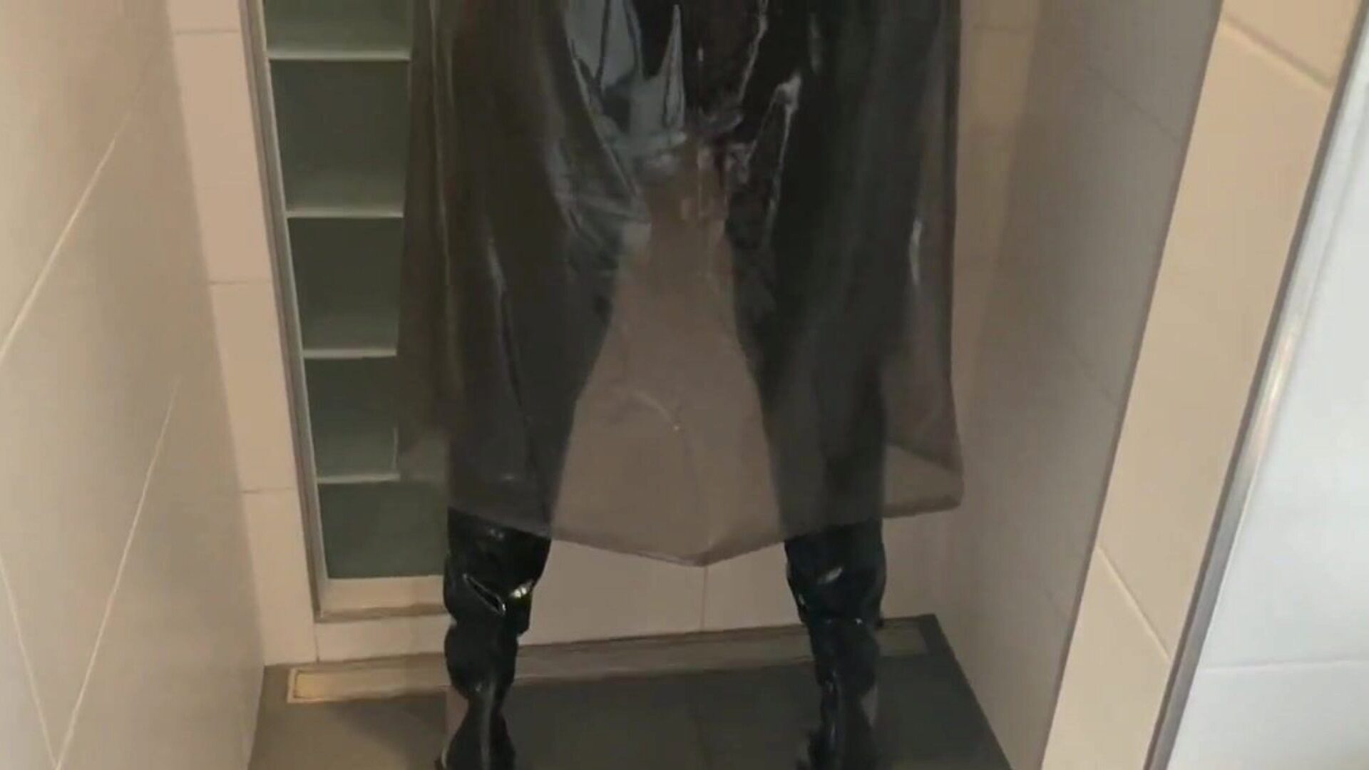 Shower Masturbation and Pissing in Leggings and PVC Boots